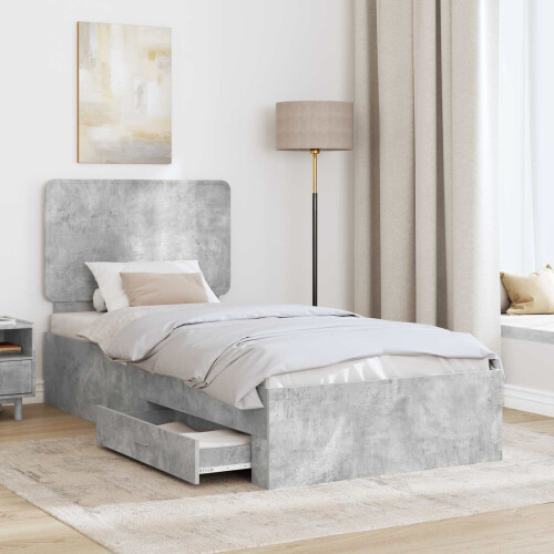 VidaXL vidaXL Bed Frame with Drawer Concrete Grey 90 x 190 cm Engineered Wood 2