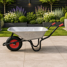 90 Litre 150kg Capacity Heavy Duty Galvanised Metal Garden Wheelbarrow with Pneumatic Tyre