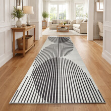 (60x220cm, Modern Stripes) Short Pile Geometric Rug | Extra Soft Faux Fur Non Slip Rubber Backed Carpet