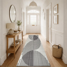 (80x300cm, Modern Stripes) Short Pile Geometric Rug | Extra Soft Faux Fur Non Slip Rubber Backed Carpet