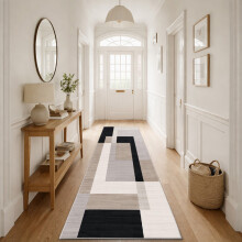 (80x300cm, Scandinavian Neutral) Short Pile Geometric Rug | Extra Soft Faux Fur Non Slip Rubber Backed Carpet
