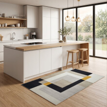 (80x150cm, Scandinavian Mustard) Short Pile Geometric Rug | Extra Soft Faux Fur Non Slip Rubber Backed Carpet