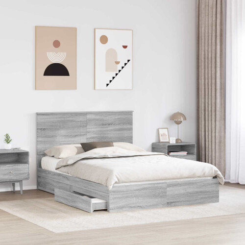 VidaXL vidaXL Storage Bed Grey Sonoma 150 x 200 cm Engineered Wood 1