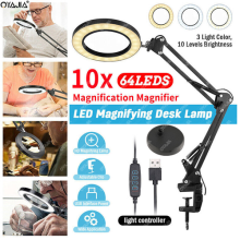 10X LED Magnifier Glass Desk Lamp With Light Stand Clamp Beauty Magnifying Epxld