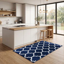(80x150cm, Moroccan Trellis Navy) Short Pile Geometric Rug | Extra Soft Faux Fur Non Slip Rubber Backed Carpet