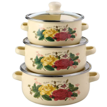New 3-Piece Enamel Stockpot Set with Lids Retro Floral Scratch Cookware UK