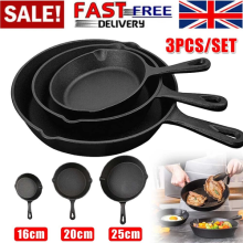 3X Cast Iron Skillet Set Pre-Seasoned Non-Stick Heavy Duty Kitchen Frying Pans
