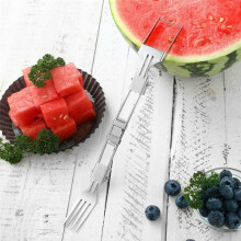 Cortador de Frutas de Acero Inoxidable de 2 Piezas, Herramienta para Cortar Tenedor de Sandía Plegable, Cortador de Tenedores de Fruta Plegable de
