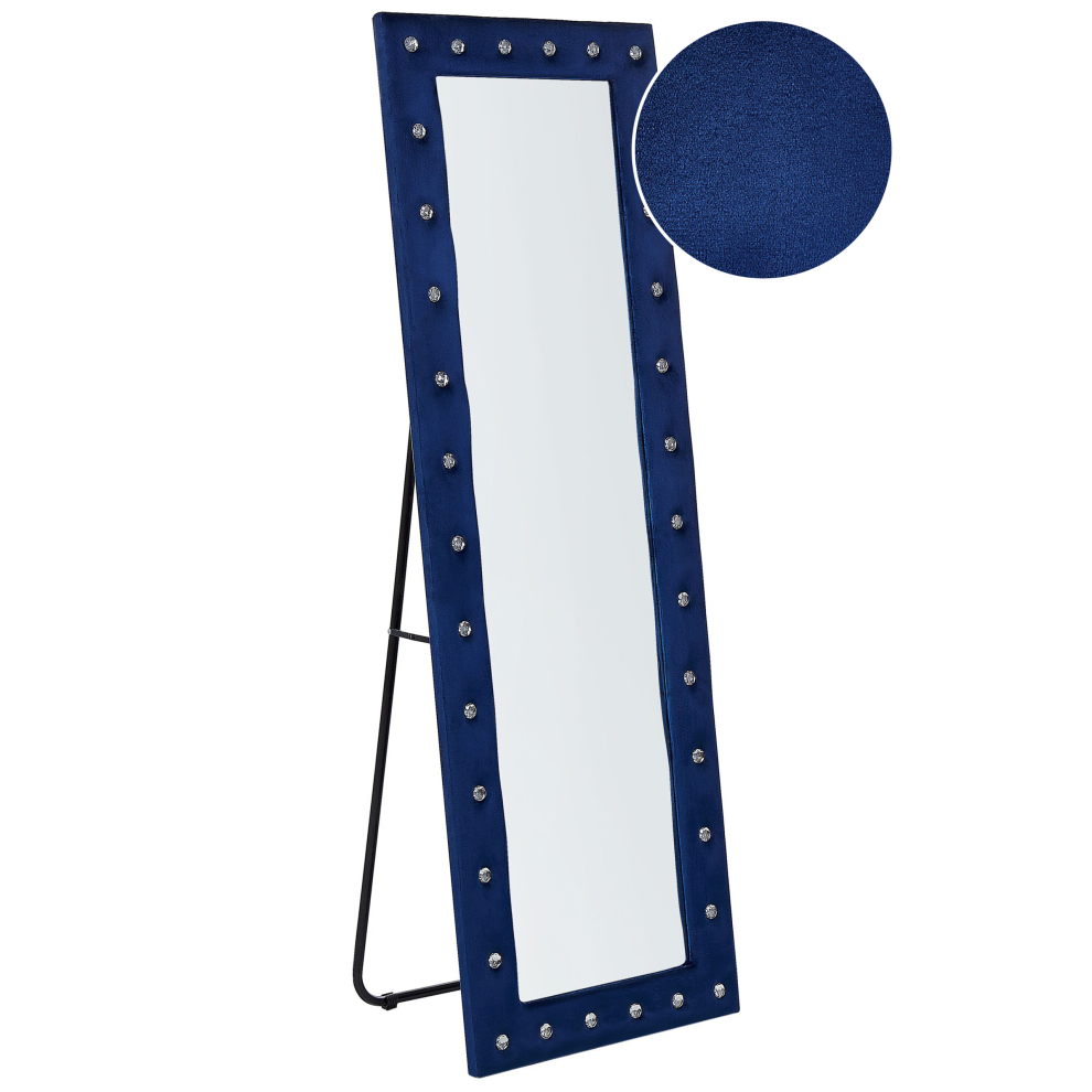 Beliani Standing Mirror Ansouis 150 Cm Velvet Navy Blue