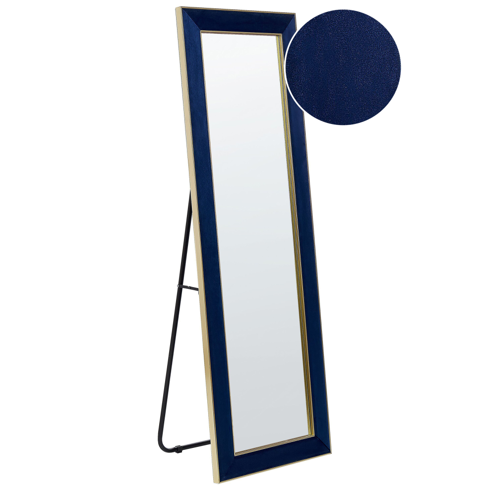 Beliani Standing Mirror Lautrec 150 Cm Velvet Navy Blue