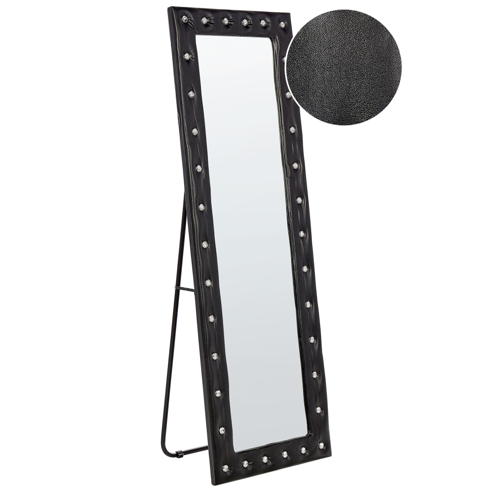 Beliani Standing Mirror Ansouis 150 Cm Faux Leather Black