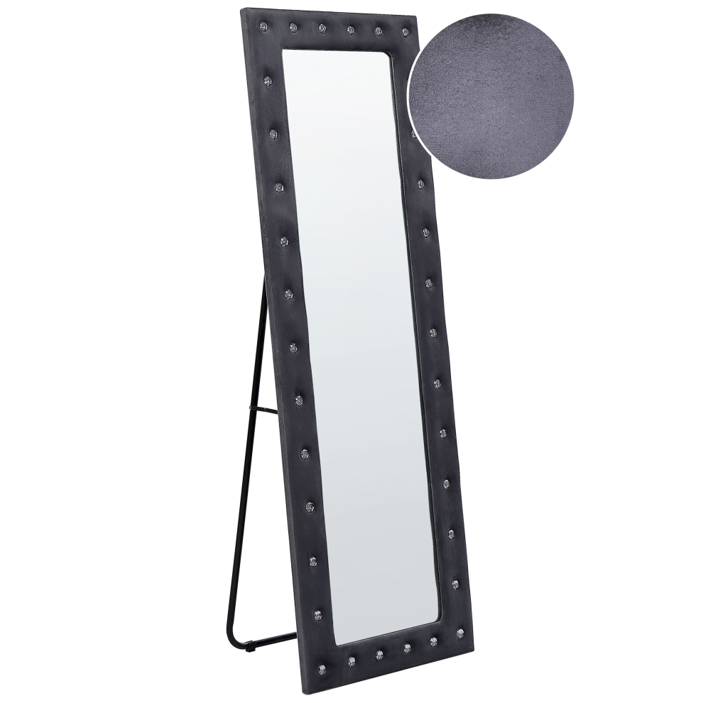 Beliani Standing Mirror Ansouis 150 Cm Velvet Dark Grey