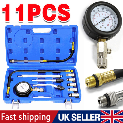 11PCS Petrol Engine Compression Tester Kit Fuel Cylinder-Pressure Gauge Tool Set 1