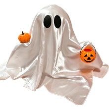 Orange Cute Ghost Figurine Holding Pumpkin Basket, Halloween Table Decor for Desk