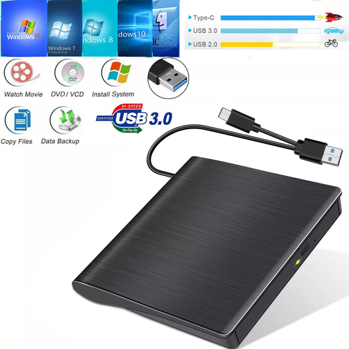 External CD DVD Drive For PC Laptop Windows 11 10 USB 3.0 Burner Reader Writer 1
