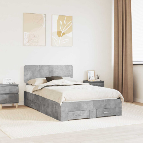 VidaXL vidaXL Bed Frame Concrete Grey 120 x 190 cm Engineered Wood