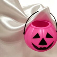 Pink Cute Ghost Figurine Holding Pumpkin Basket, Halloween Table Decor for Desk