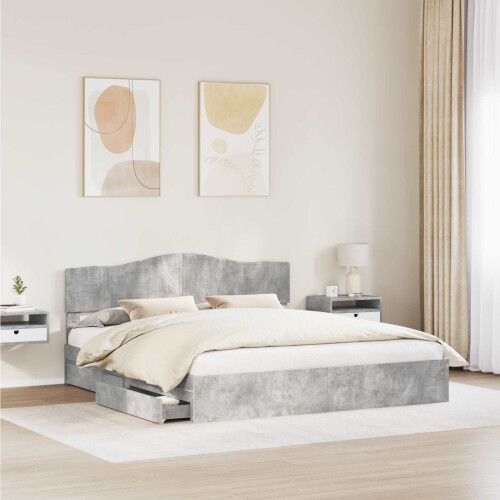 VidaXL vidaXL Storage Bed Concrete Grey 200 x 200 cm Engineered Wood 2