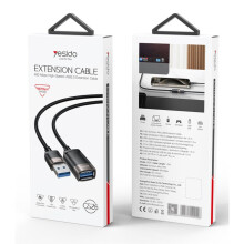 Yesido USB-A male to female extension cable, 1.5m - Black