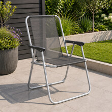 1 x Foldable Garden Chair Fixed position garden chair with grey frame and black fabric