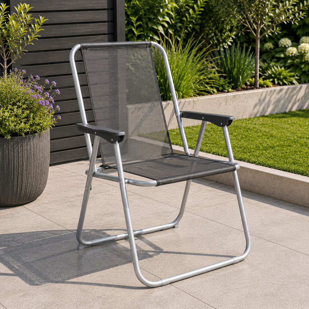 Samuel Alexander Unisex Grey 1 X Foldable Garden Chair Fixed Position Garden Chair With Frame & Black Fabric - Image 3