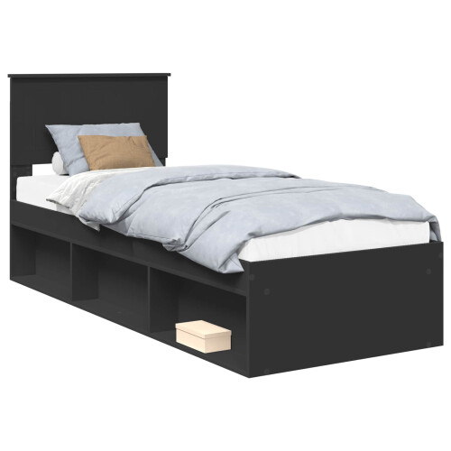 VidaXL vidaXL Bed Frame with Headboard Black 75 x 190 cm Solid Pine Wood 2
