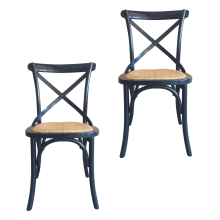 (Wood, Black) Set of 2 solid wood and cane chairs, 61 cm wide - BISTRO