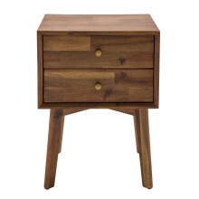 2-drawer bedside table in solid acacia wood, 45 cm wide - PAUL
