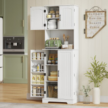 HOMCOM Kitchen Storage Cabinet with Doors and Open Storage Shelf, White