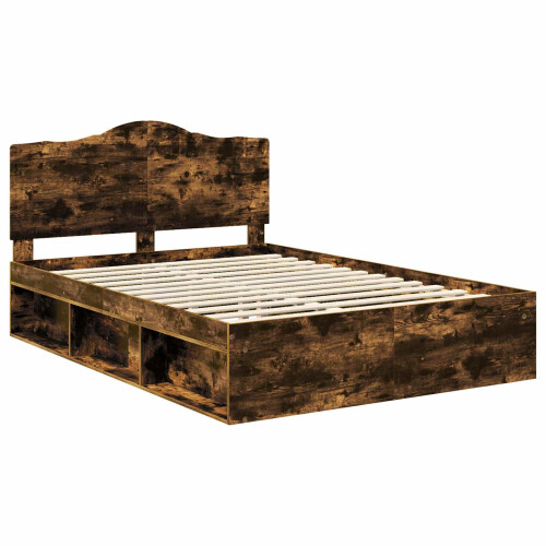 VidaXL vidaXL Bed Frame Smoked Oak 150 x 200 cm Solid Pine Wood 1
