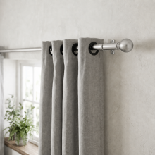 (Brushed Silver Plain Ball, 120-210 cm (48" - 83" In)) Metal Curtain Pole & Hold Backs Extendable Curtain Pole 28mm with Curtain Rings Finials Brackets Rod Fittings OR Curtain Holdback Pair
