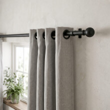 (Matt Black Plain Ball, 70-120 cm (28" - 48" In)) Metal Curtain Pole & Hold Backs Extendable Curtain Pole 28mm with Curtain Rings Finials Brackets Rod Fittings OR Curtain Holdback Pair