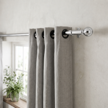 (Chrome Plain Ball, 120-210 cm (48" - 83" In)) Metal Curtain Pole & Hold Backs Extendable Curtain Pole 28mm with Curtain Rings Finials Brackets Rod Fittings OR Curtain Holdback Pair