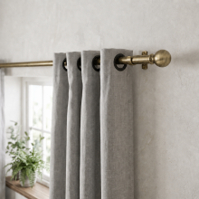 (Antique Brass Plain Ball, 160-300 cm (63" - 118" In)) Metal Curtain Pole & Hold Backs Extendable Curtain Pole 28mm with Curtain Rings Finials Brackets Rod Fittings OR Curtain Holdback Pair