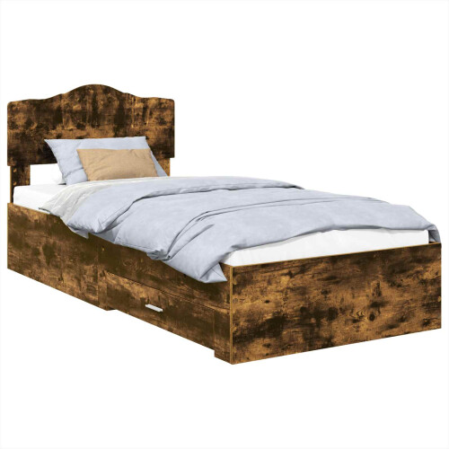 VidaXL vidaXL Bed Frame with Headboard Smoked Oak 90 x 190 cm Engineered Wood 1