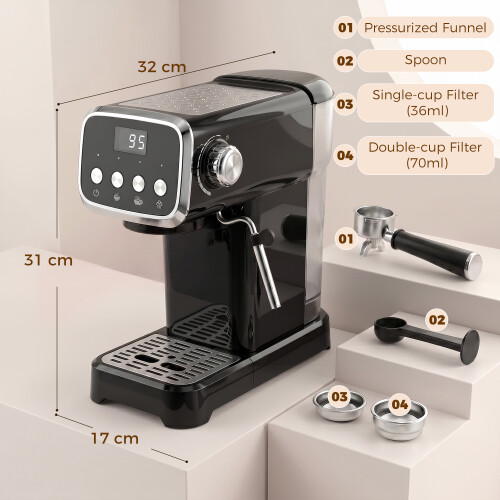 Homcom HOMCOM Espresso Machine with 20-Bar Pressure, Black 2