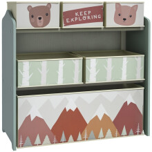 Armoire enfant avec 6 boîtes de rangement en tissu vert