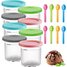 8er-Set Eisbehälter mit Deckel & 8 Löffeln für Ninja Eismaschine, Eiscreme-Aufbewahrung