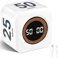 Visual Pomodoro Timer – obrotowy minutnik krótkoterminowy USB-C do kuchni, gabinetu i biura (biały)