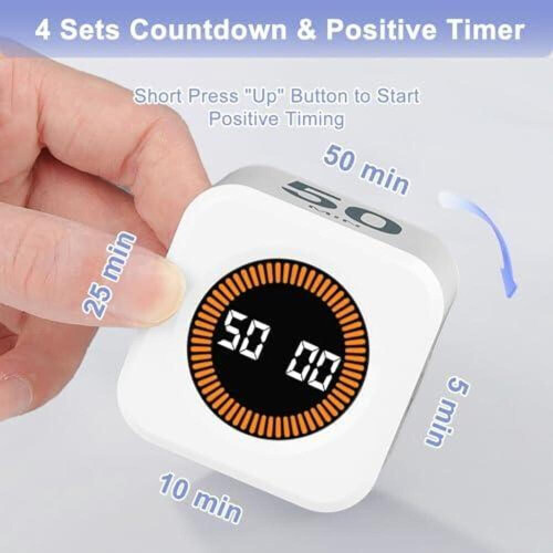Visual Pomodoro Timer – Rotating Short-Term Timer USB-C for Kitchen, Study & Office (White) 1