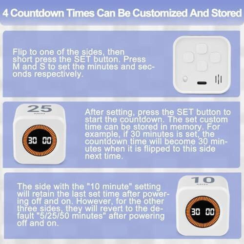 Visual Pomodoro Timer – Rotating Short-Term Timer USB-C for Kitchen, Study & Office (White) 2