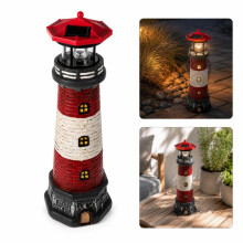 Solcelledrevet fyrfigur 38 cm for hagen – 360 roterende maritim utendørslampe (rød)