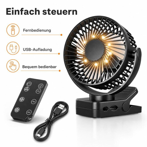 USB-Tischventilator 12000mAh – Magnetischer Akku-Ventilator mit Clip, Timer & LED-Licht 1
