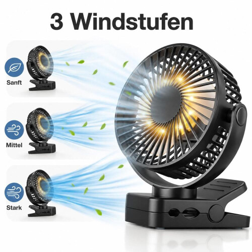 USB-Tischventilator 12000mAh – Magnetischer Akku-Ventilator mit Clip, Timer & LED-Licht 2