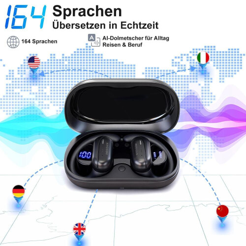 Ακουστικά AI Translator 164 Γλώσσες - Ακουστικά Bluetooth 5.4 με Θήκη Φόρτισης HiFi 1