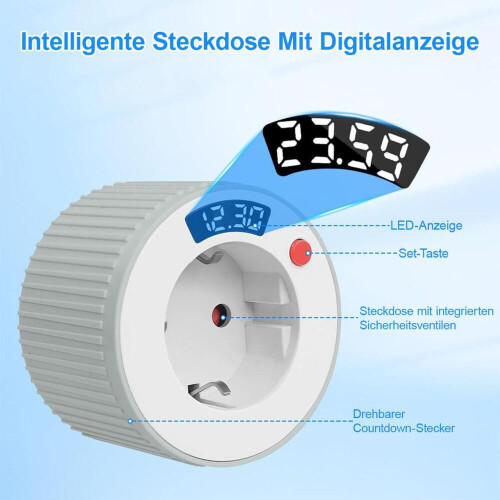 Countdown timer socket with LED display (1 min–24h) – Digital timer switch 1