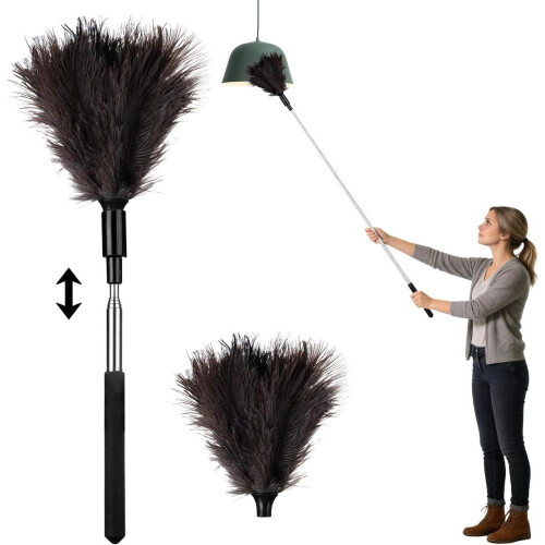 Ostrich feather duster, extendable with telescopic handle – Washable feather duster