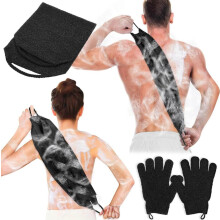 Anezus Peeling-Rückenschrubber & Badehandschuhe Set (Schwarz) – Peeling-Duschtuch