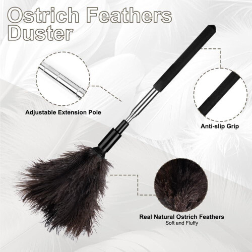 Ostrich feather duster, extendable with telescopic handle – Washable feather duster 1