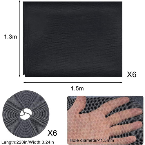 6 σήτες για παράθυρα (130x150cm) – κουνουπιέρες με κούμπωμα Velcro, μαύρες 1